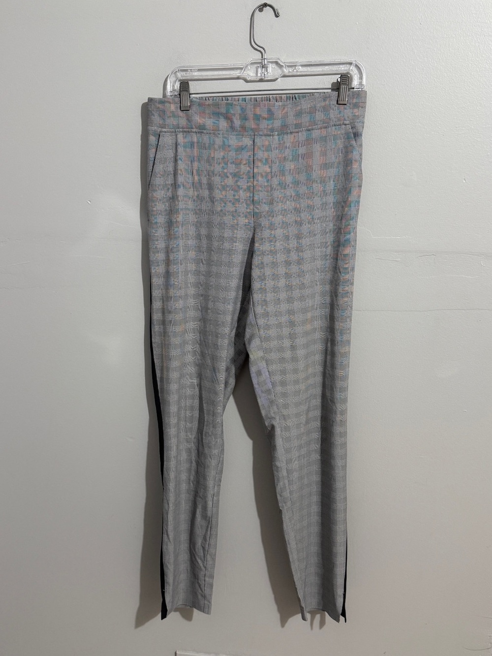 Athleta Brooklyn Ankle Pants Womens 6 Tall Gray Plaid Side Stripe Stretch